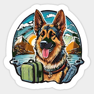 Retro Vintage Travel and Hiking Adventurous German Shepherd Dog Sticker